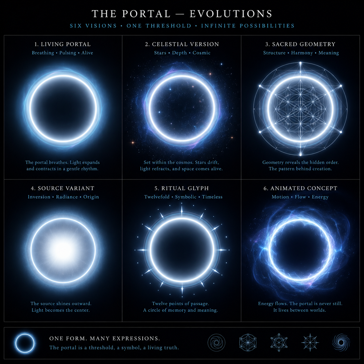 THE PORTAL-EVOLUTIONS Six Visions-one threshold-Infinate Possibilities
